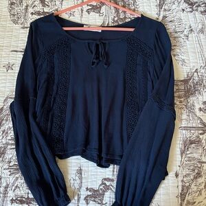 Hollister Dark Blue Blouse with Crochet Accents